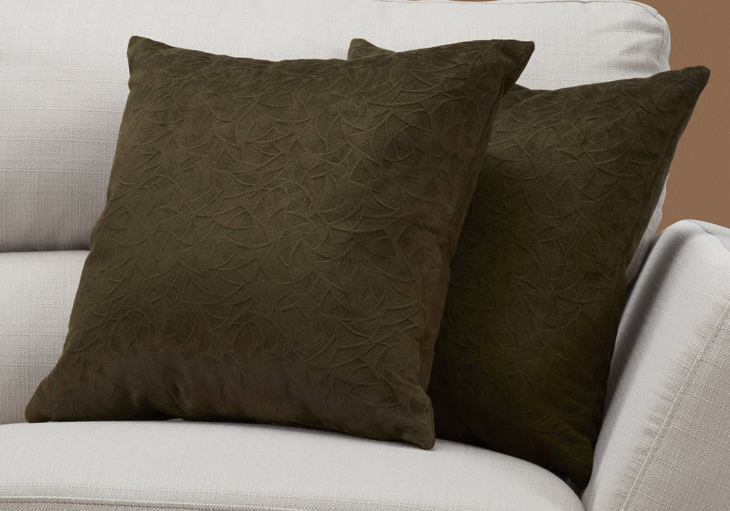 Monarch Specialties Decorative Throw Pillow, Floral Velvet, Dark Green, 2pcs