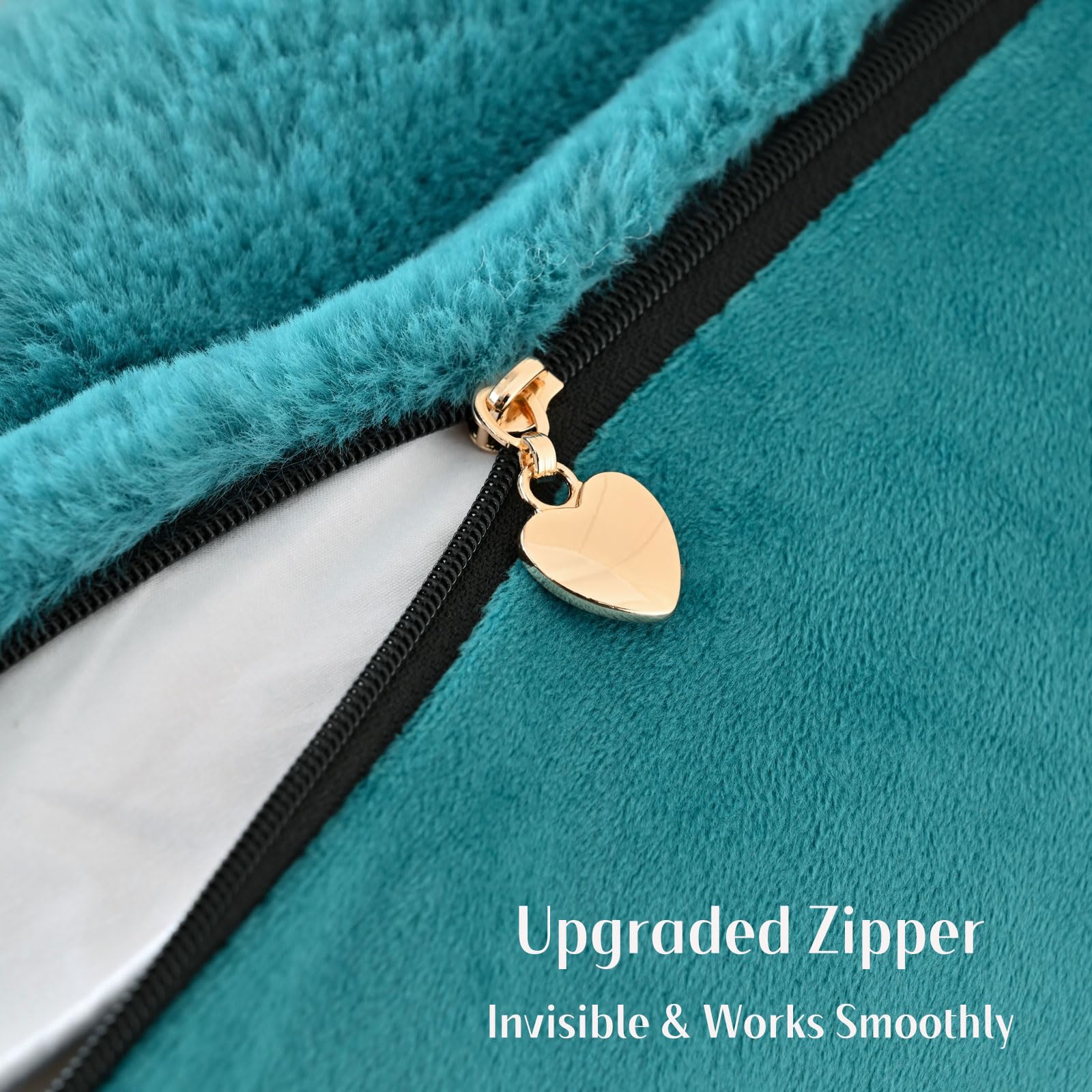 Futei Teal Decorative Throw Pillow Covers 20X20 Inch Set Of 2, Square Soft Faux Rabbit Fur Big Striped Cushion Cover,Home Decor