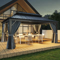 Aoxun 12Ft X 16Ft Hardtop Gazebo, Outdoor Pergolas With Mosquito Netting And Curtains, Galvanized Steel Double Roof Permanent Al