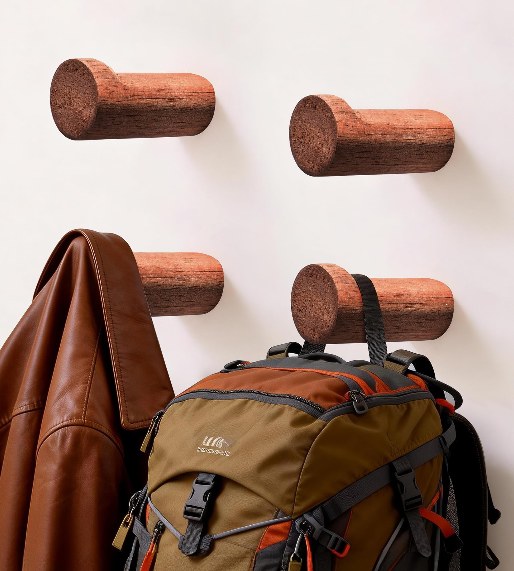 CHAUNCEY HOME Wood Wall Hooks, 4 Pack Heavy Duty Coat Hooks - Farmhouse Rustic Entryway & Bathroom Hooks for Hats, Towels, Bags,