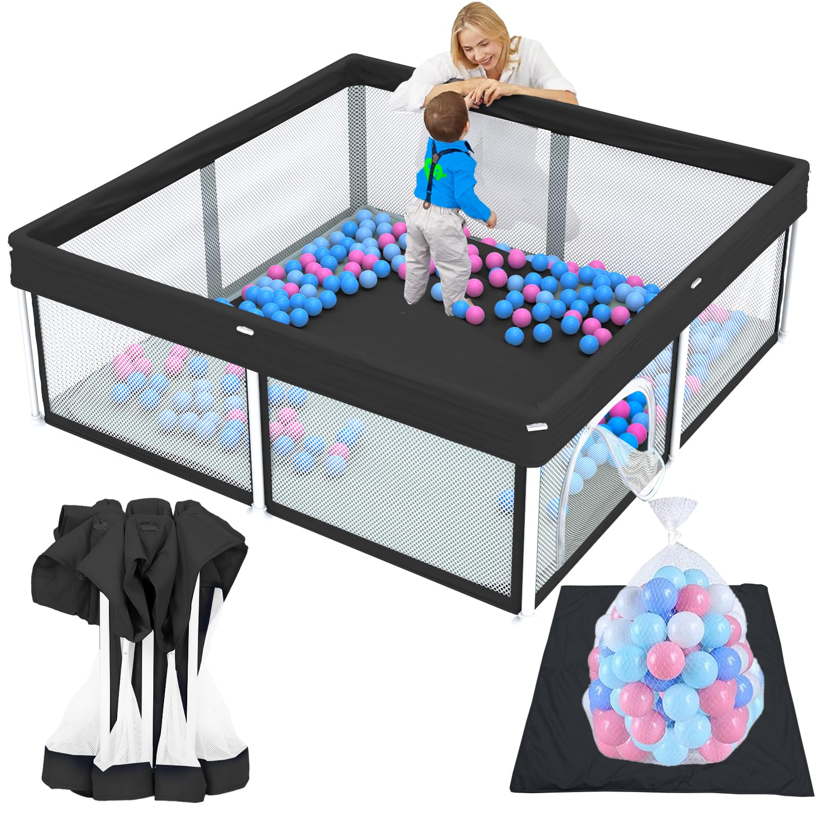 TOREVSIOR Foldable Baby Playpen with Mat, 50  50 Collapsible Play Pen for Babies and Toddlers, Indoor & Outdoor Kids Safety Play