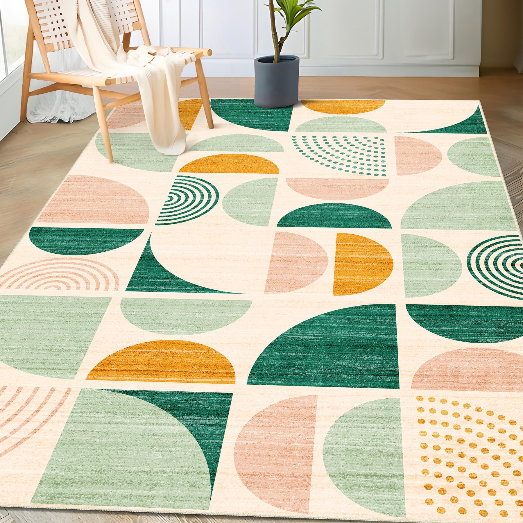 MUJOO Green Rug Boho Washable,3x5 Area Rugs for Bedroom Entryway Living Room Bedside,Small Throw Floor Carpet Non Slip Soft Indo