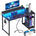 MOTPK Gaming Desk with Led Lights & Power Outlet, 40 Inch Small Gaming Computer Desk with Shelves, Reversible Gamer Desk Table w
