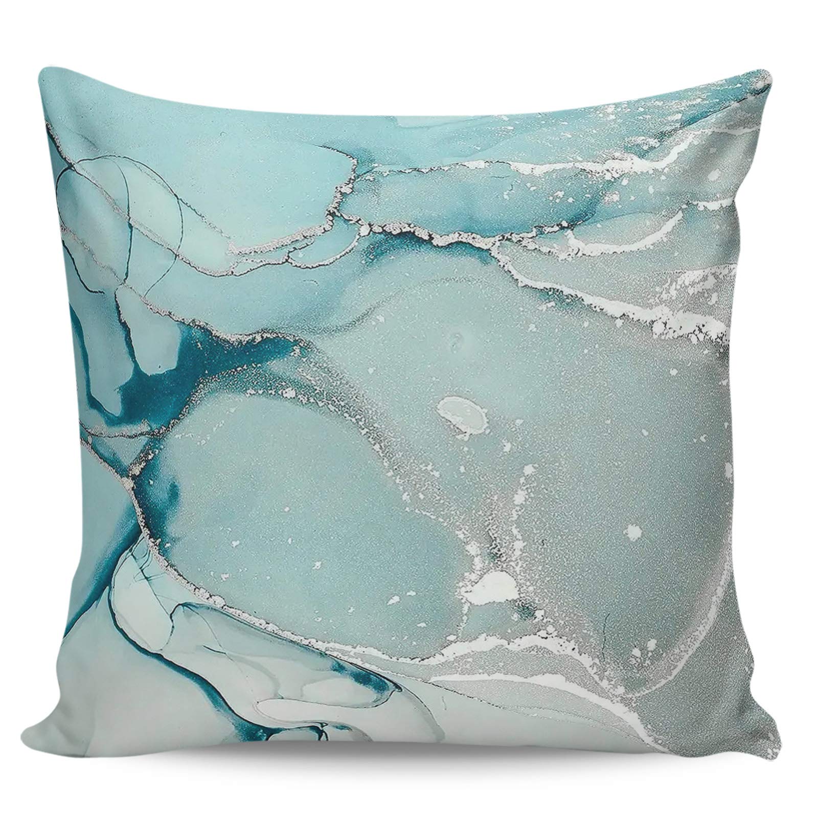 Roses Garden Decorative Throw Pillow Cover Blue Aqua Turquoise Teal Marble Textured Pillow Case Square Cushion Cover Super Soft