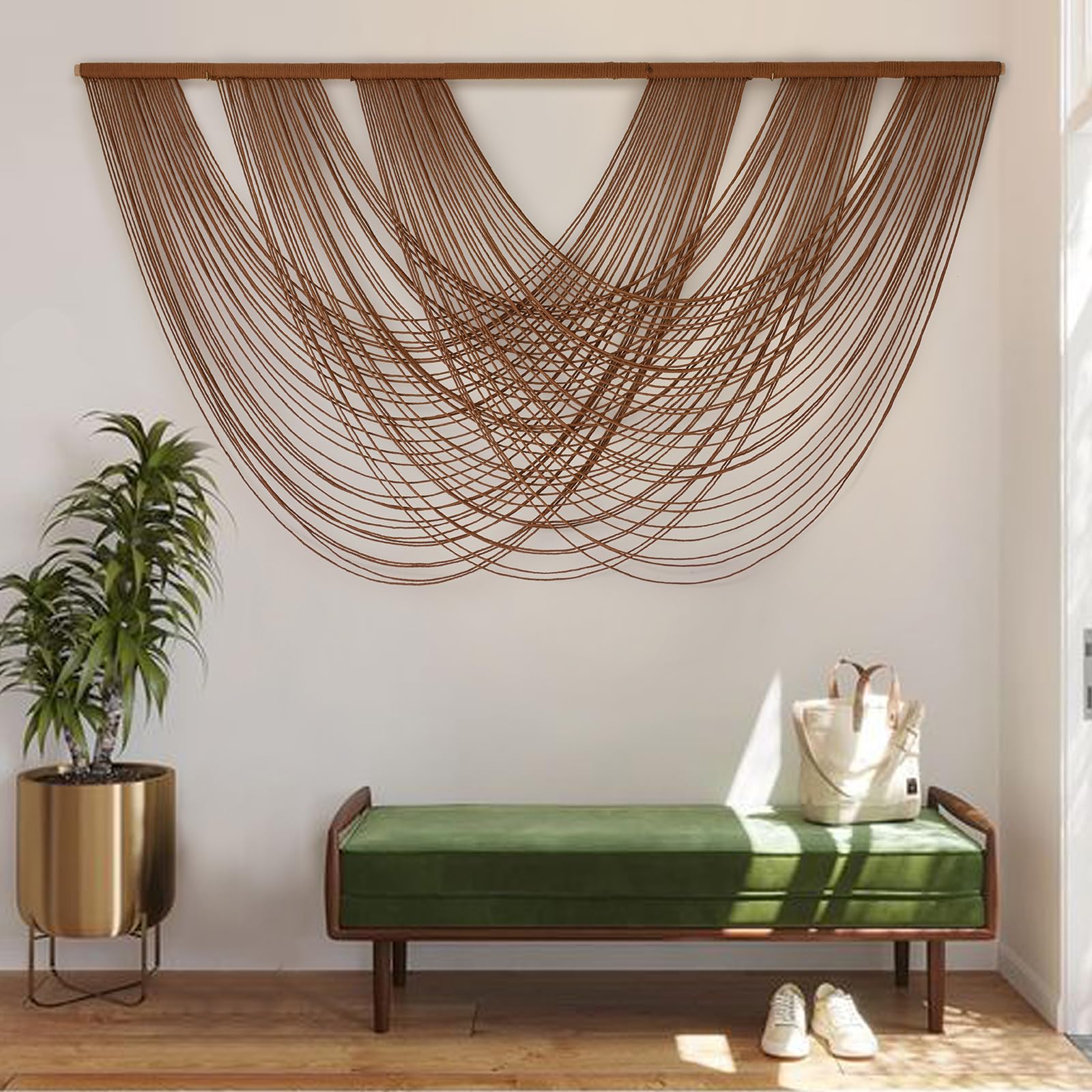 Flber Large Macrame Wall Hanging Brown Die-Dyed 57.00'' W X 31.00'' L Boho Wall Decor Yarn Tapestry Craftsmanship Home Macrame W