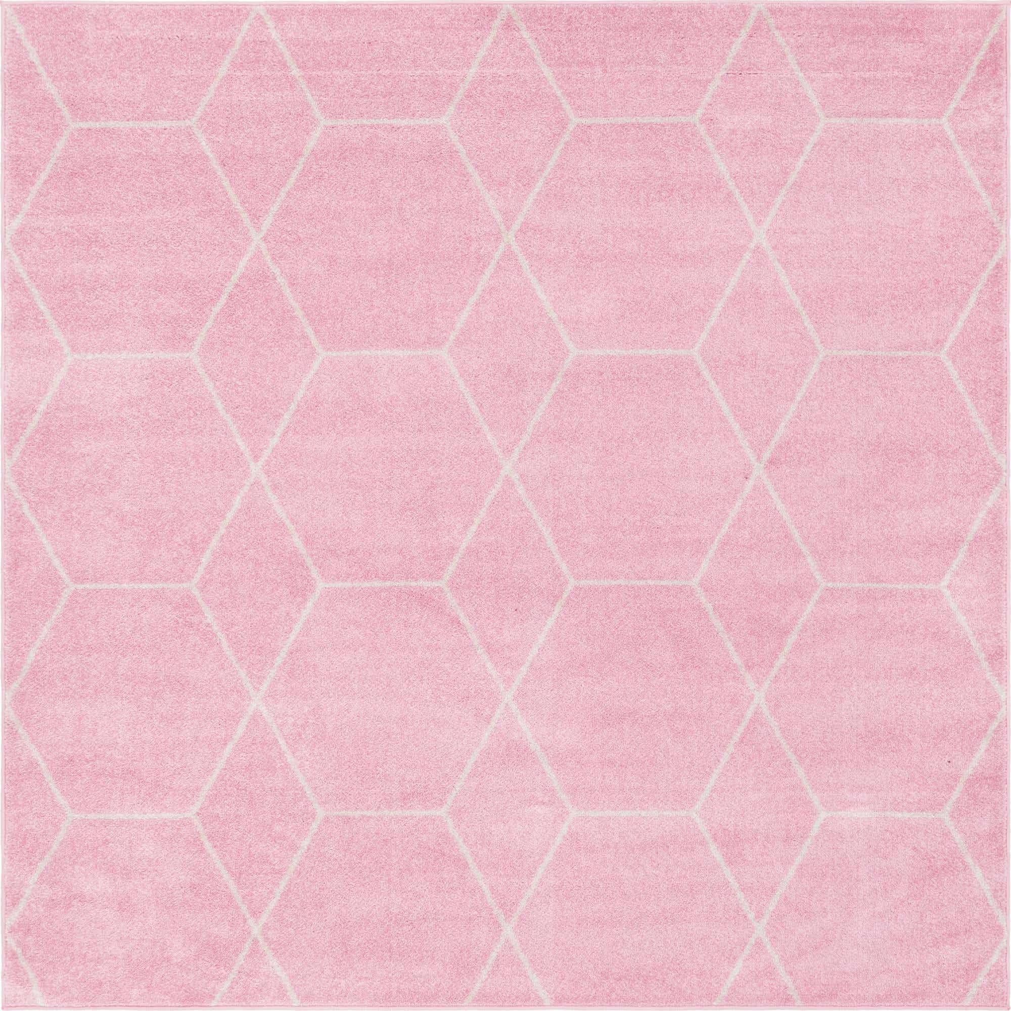 Unique Loom Trellis Frieze Collection Area Rug - Geometric (7 Square, Light Pink/ Ivory)