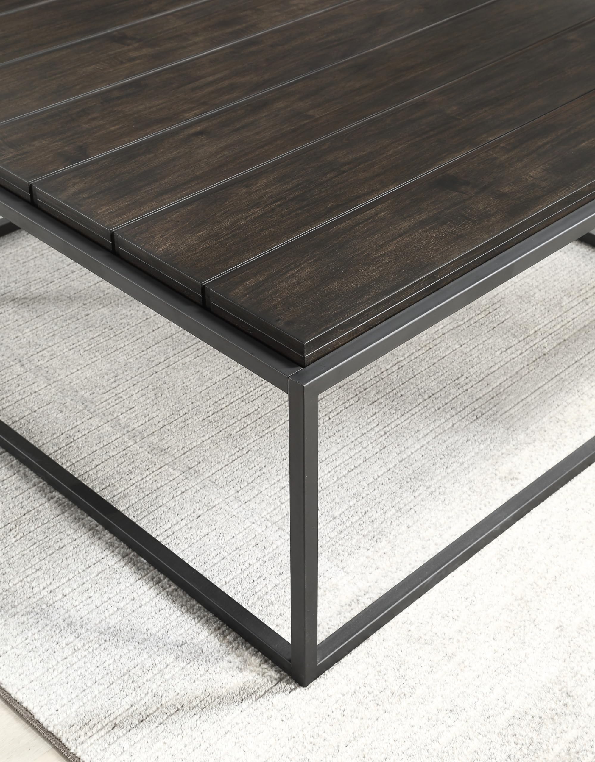 Steve Silver Co Tekoa 48-Inch Square Cocktail Acacia Veneers, Iron Base, Grand Scale for Modern Living Rooms Table, Walnut