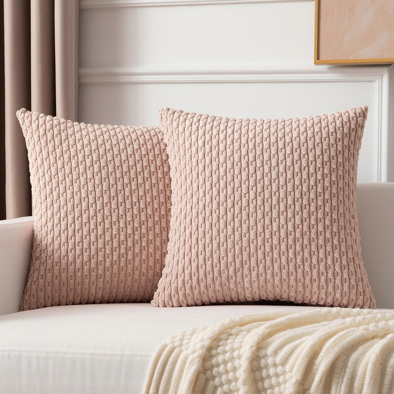 Kevin Textile Pack Of 2 Corduroy Decorative Throw Pillow Covers 22X22 Inch Soft Boho Striped Pillow Covers Modern Farmhouse Home Decor Valentines Day Gifts For Spring Sofa Living Room Couch Bed Pink