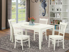 East West Furniture CAGR5-LWH-W 5 Piece Dining Set Includes a Rectangle Dining Room Table and 4 Kitchen Chairs, 36x60 Inch, Linen White