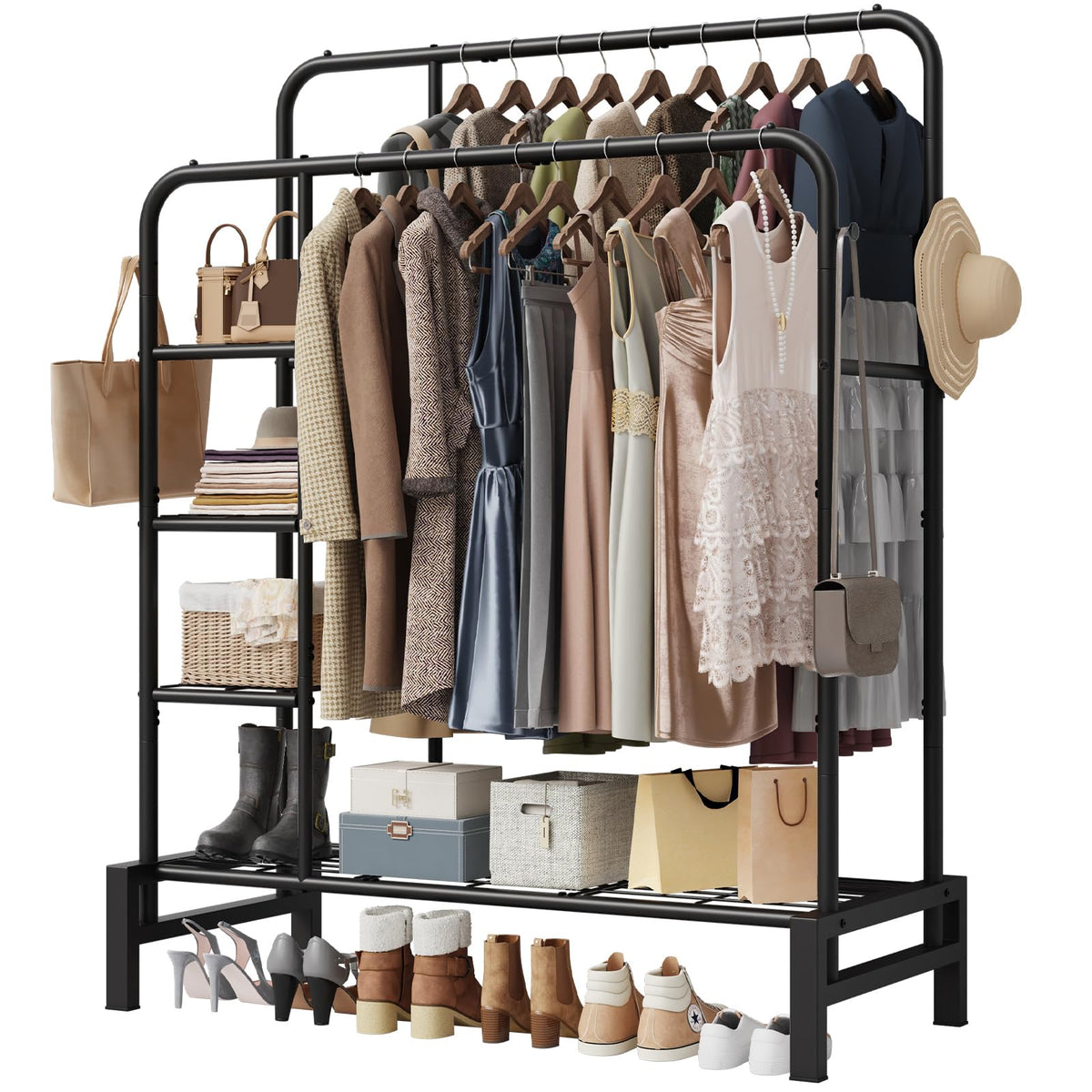 LZNIOZ Clothes Rack for Hanging Clothes, Clothing Rack with shelves, Black