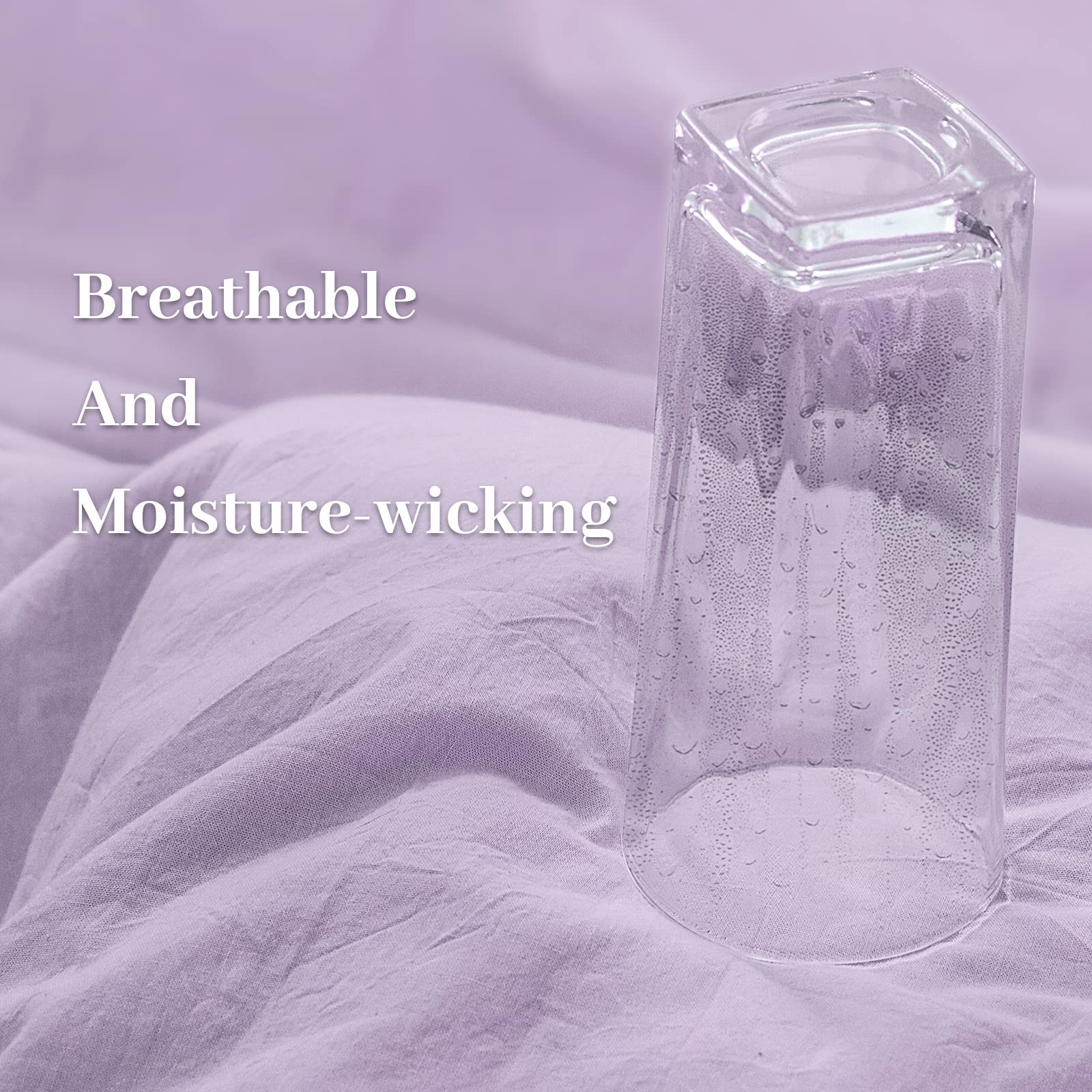 Nexhome Pro Duvet Cover Set 100% Washed Cotton Oversized Queen 98'X98', Organic Natural Linen Look Textured 3 Pieces Bedding Set Lavender Lilac With Zipper Closure, Breathable, Soft (No Comforter)