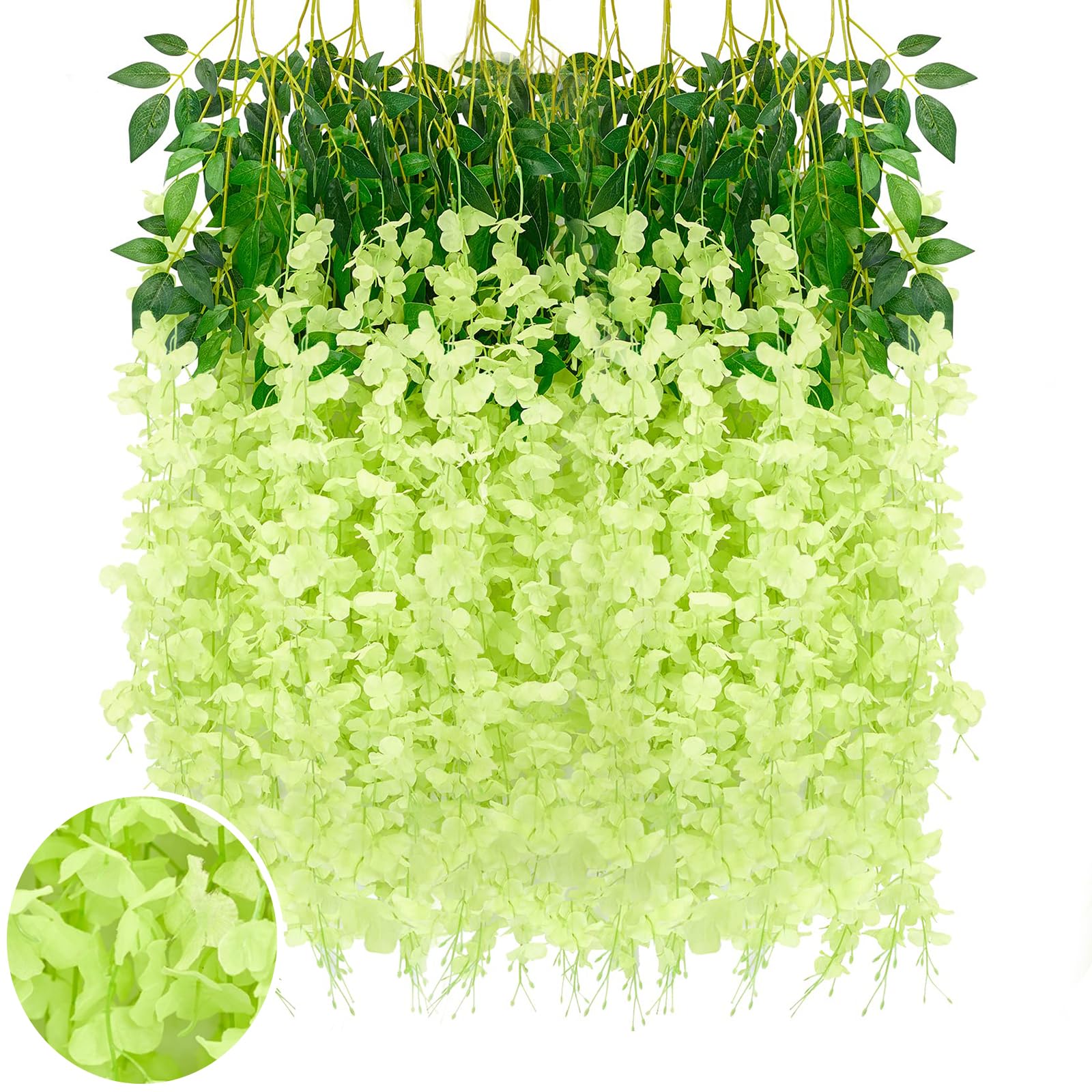Green Artificial Wisteria Flower Vines, 3.77 Feet Green Wisteria Hanging Flowers Garland, 24 Pack Fake Green Wisteria, Green Flo