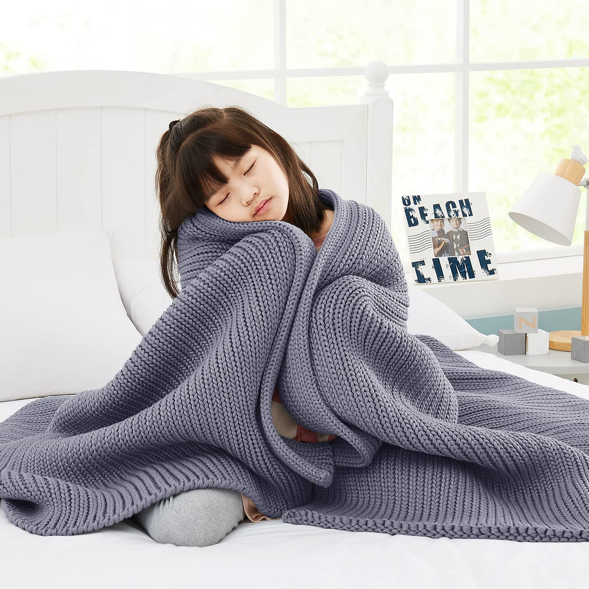 Guohaoi Knitted Weighted Blanket(Light Grey 50'X60' 7Lbs),Home D  Cor Cooling Throw Blanket For Hot Sleepers,Hand Made Chunky