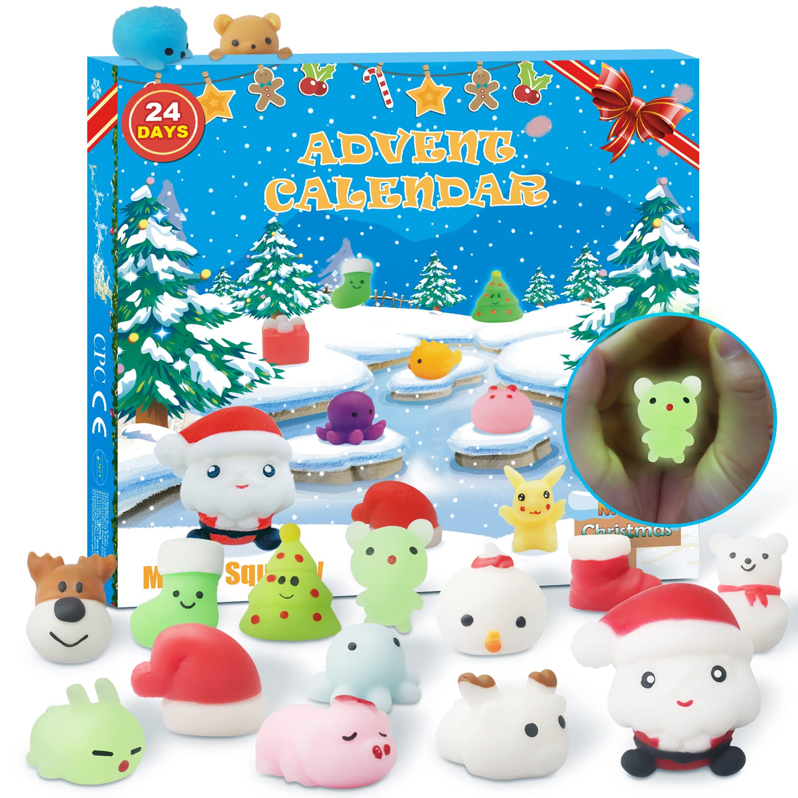Manaror Advent Calendar 2024 Christmas Countdown 24 Days Luminous Adorable Squishies Non-Toxic Relief Stress Different Surprise 