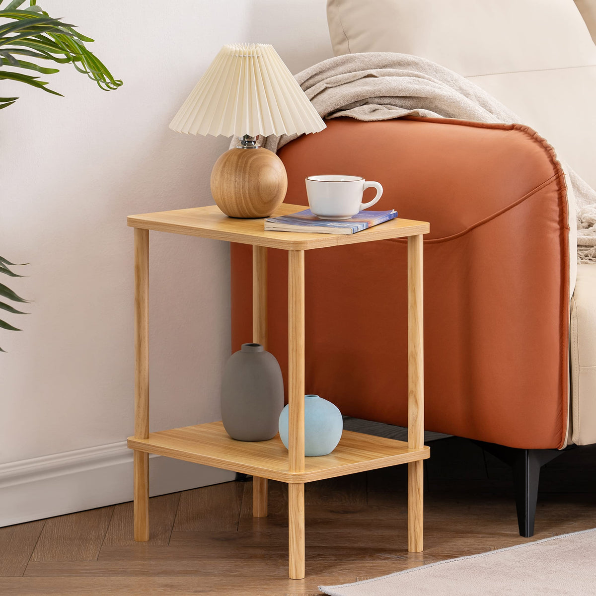 Apicizon 2 Tier End Table, Boho Side Table With Storage Shelf, Nightstand Bedside Table For Small Spaces, Bedroom, Living Room, Entryway, Farmhouse, Easy Assembly, Natural