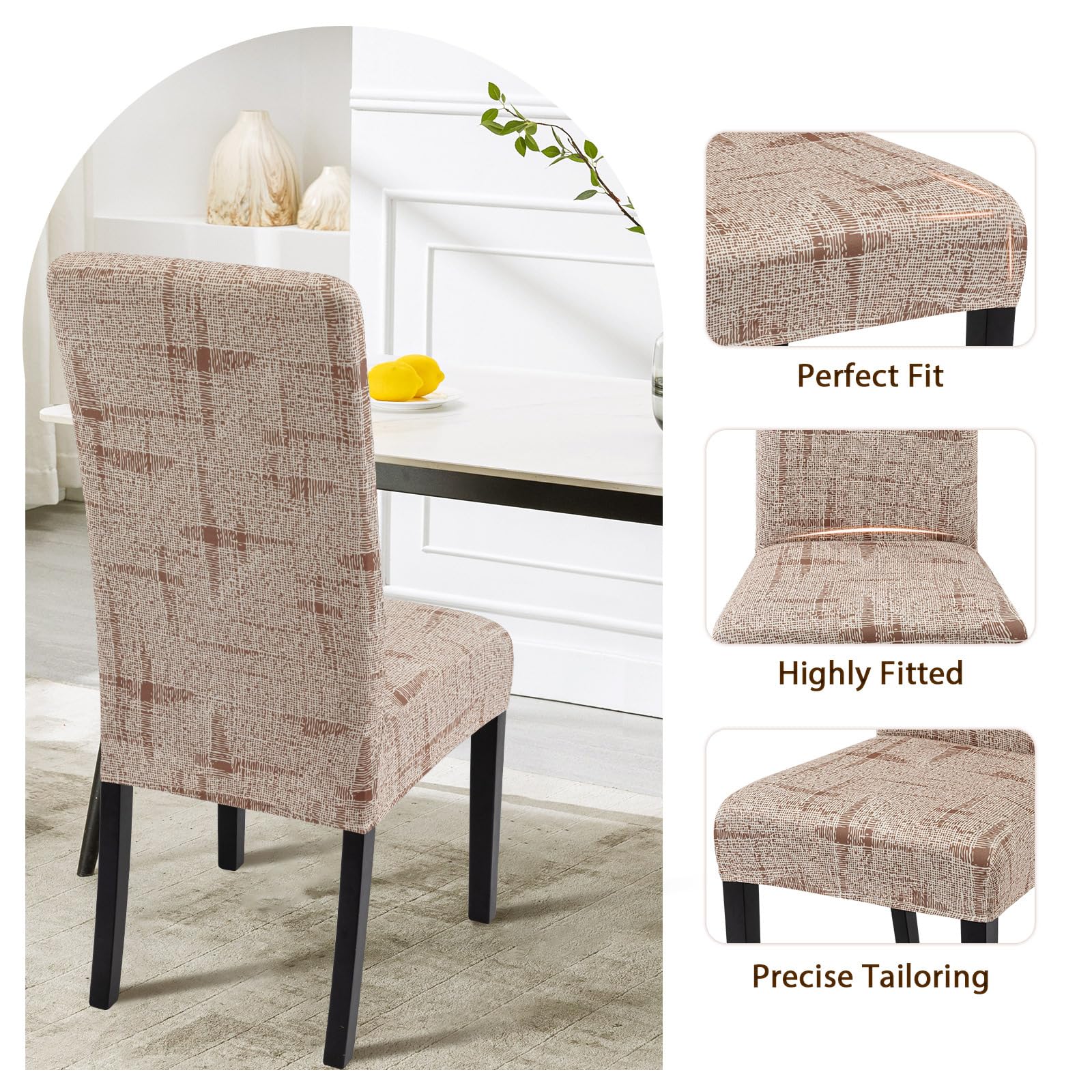 Searchi Printed Dining Room Chair Covers Set Of 6, Stretch Kitchen Chair Covers Washable Parsons Chair Slipcover Removable Dining Chair Protectors For Hotel,Ceremony (Brown Wireframe Texture)