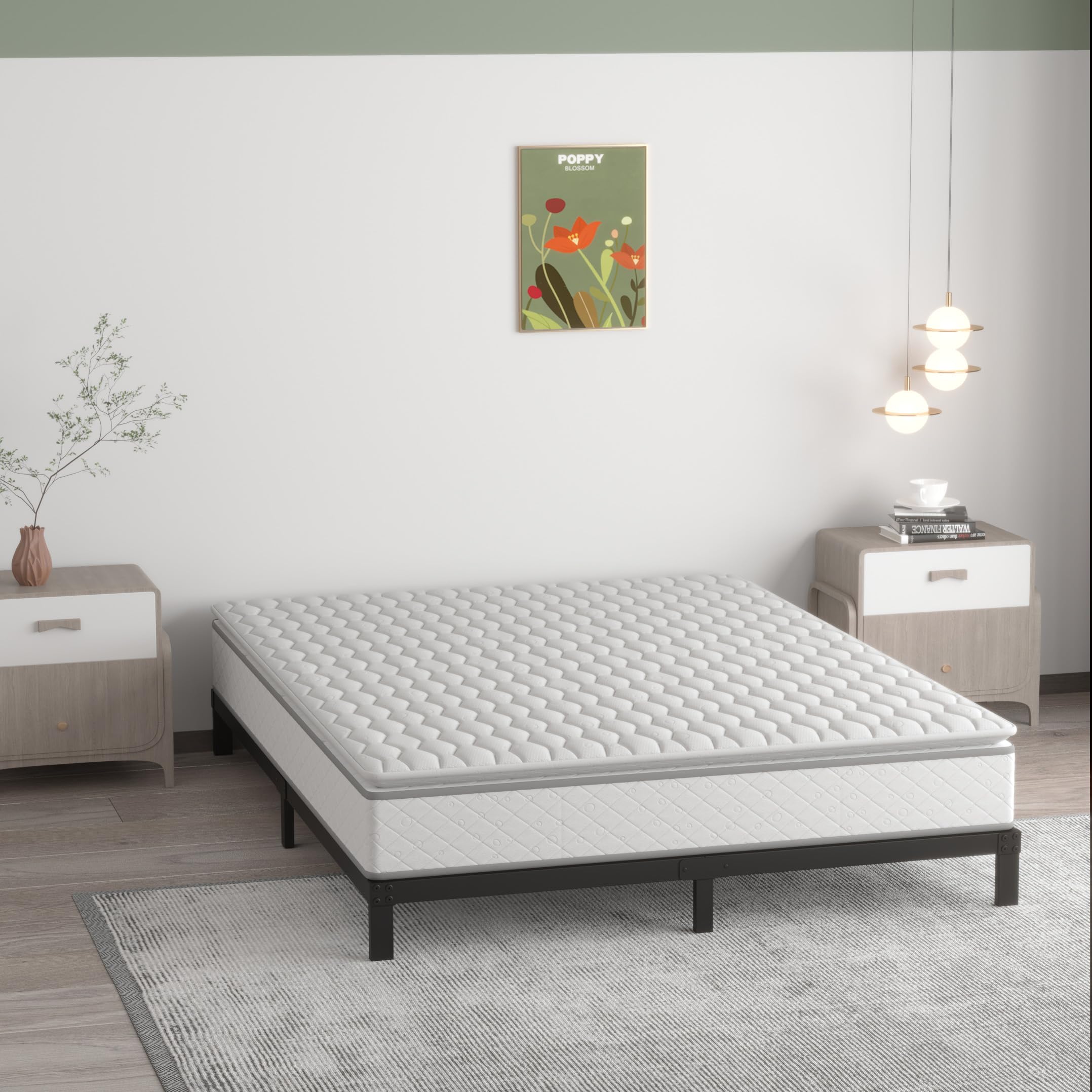 Upcanso 7 Inch California King Bed Frame No Box Spring Need, Low Profile Metal Platform Cal King Size Bed Frame, Heavy Duty Support Bedframes California King, Easy Assembly