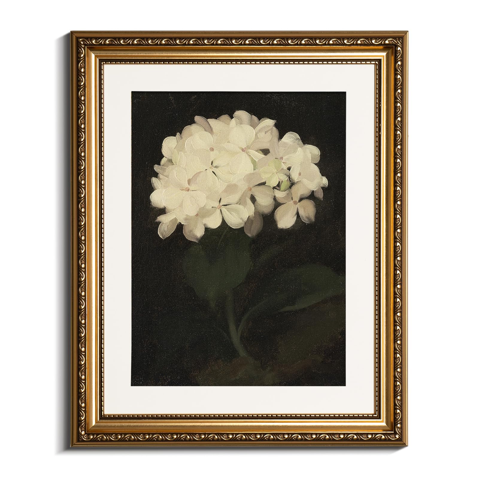 VIYYIEA Gold Framed Wall Art Canvas Print Home Decor Vintage Flower Aesthetic Room Decor White Hydrangea Oil Painting Picture Ch