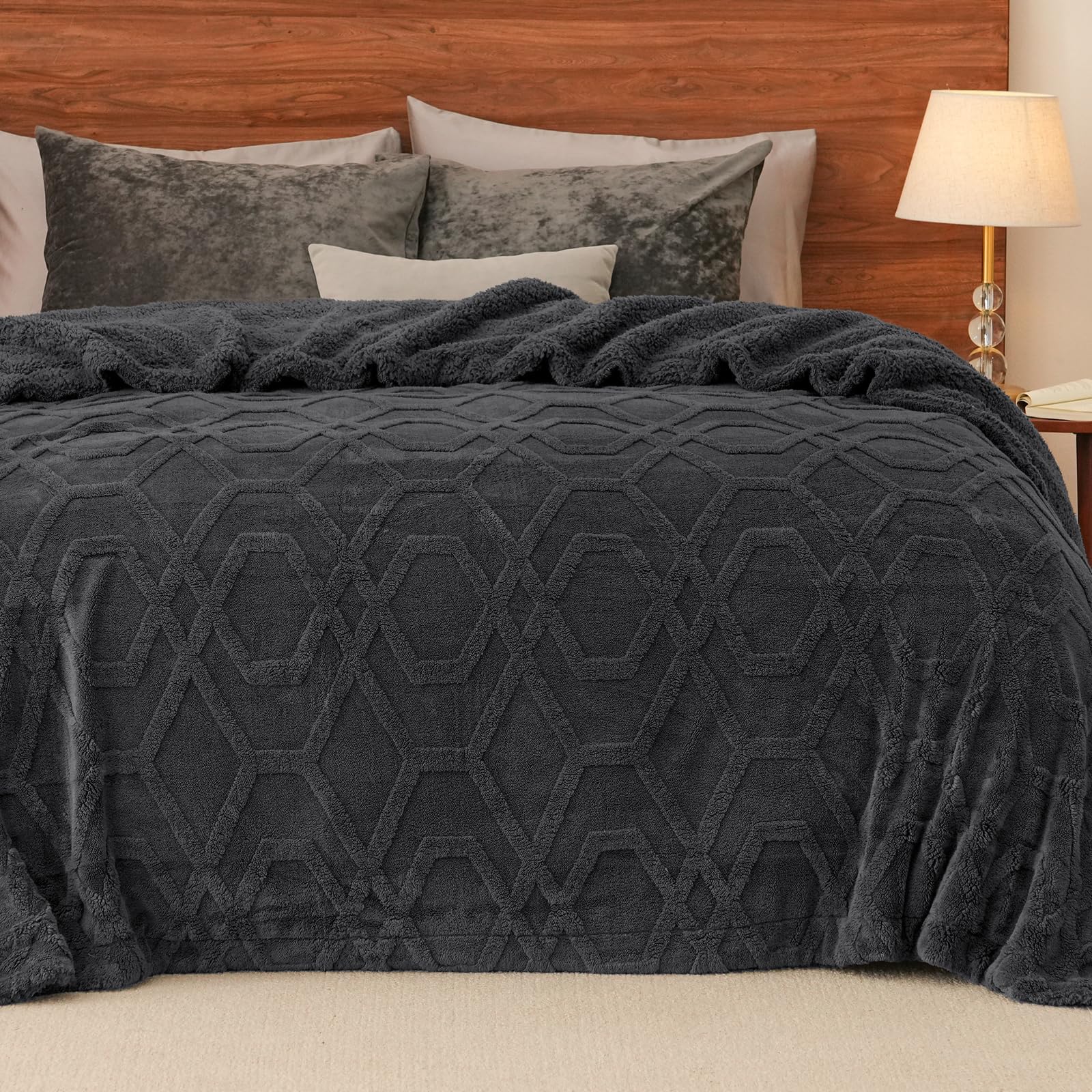 Phf Fluffy Sherpa Fleece Blanket King Size For Winter, Warm And Cozy, 510Gsm 3D Tufted Shaggy Fleece Blanket For Sofa Bed, Dark