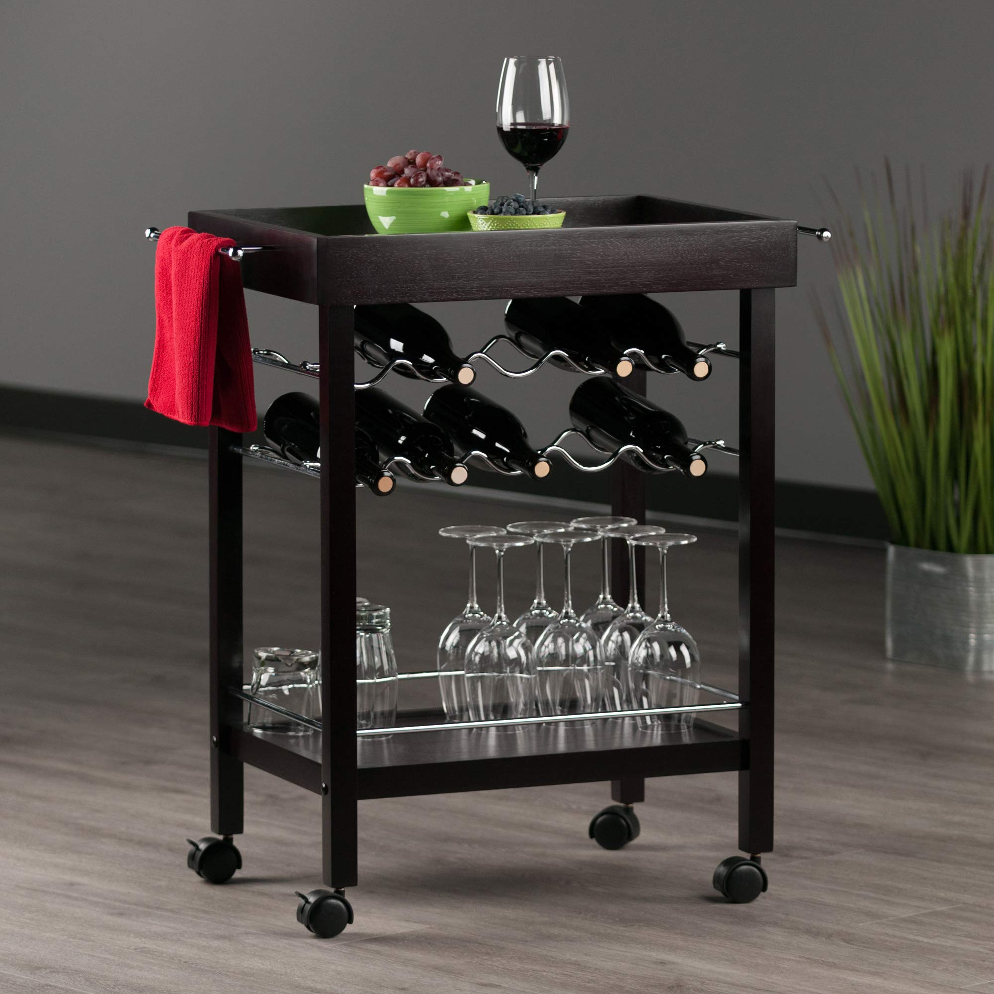 Winsome 33 1/4 x 30 x 18 1/2-Inch Mirror Top Bar Cart With Wine Rack, Dark Espresso (92329)