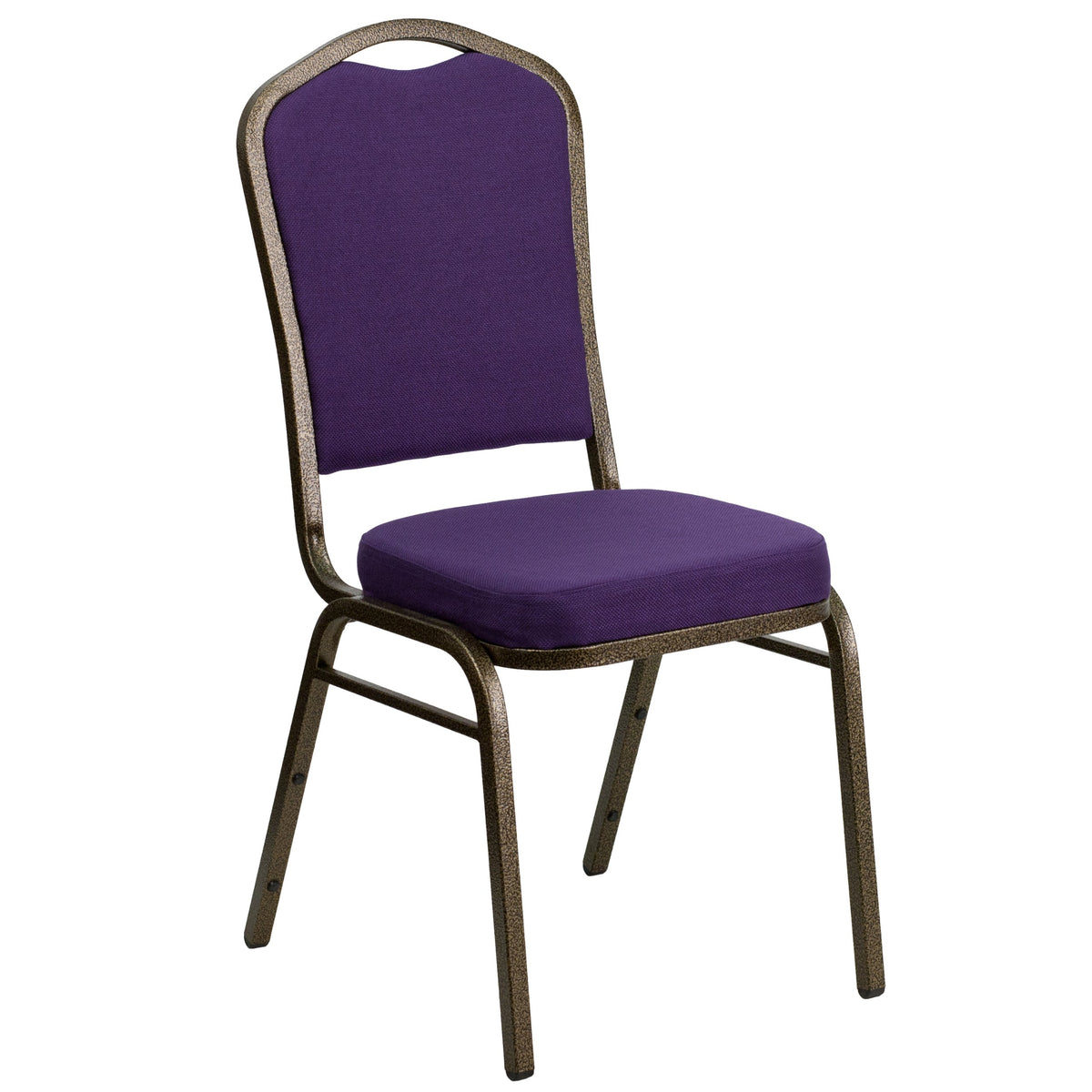 Flash Furniture HERCULES Series Crown Back Stacking Banquet Chair in Purple Fabric - Gold Vein Frame