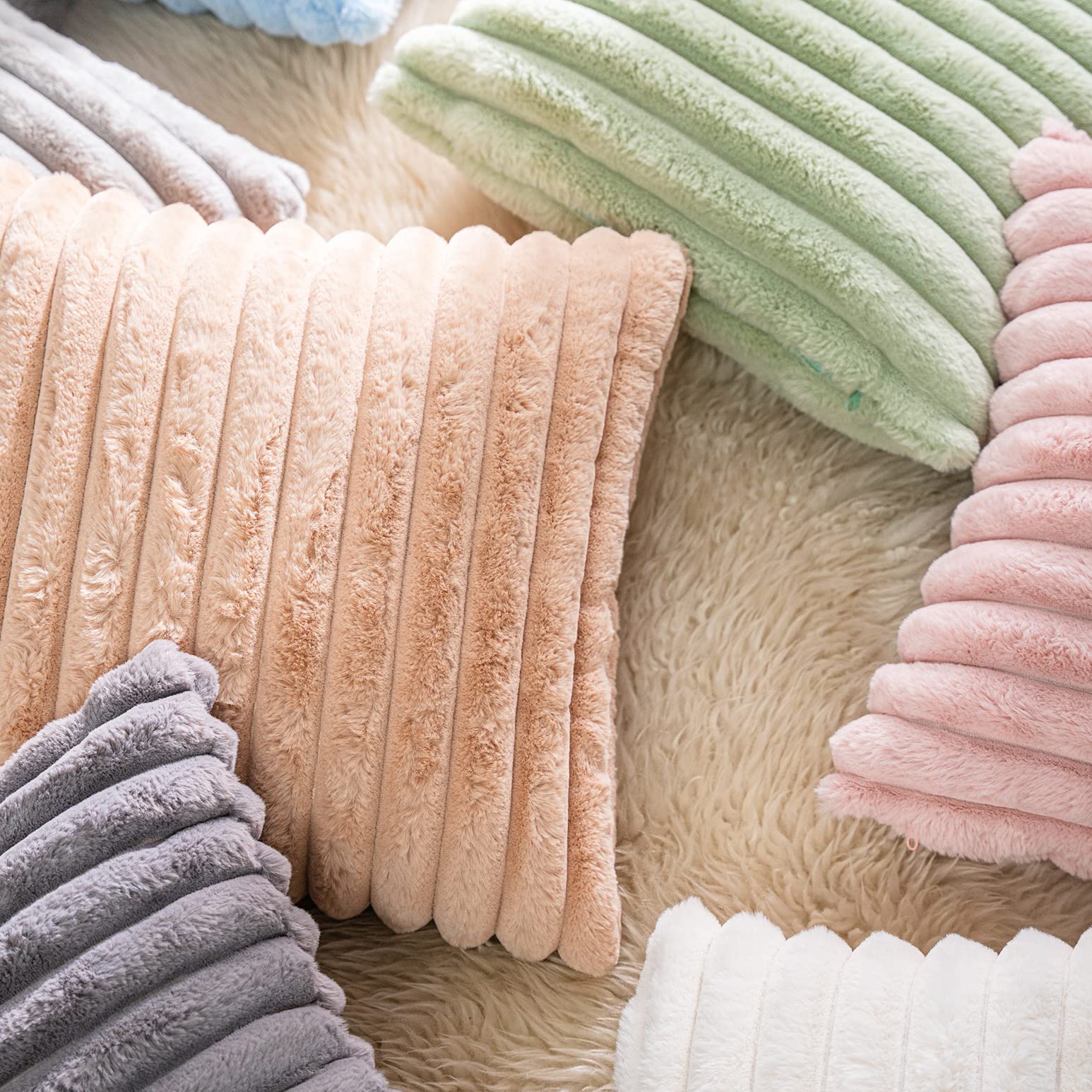 Deeland Pack Of 2,Double-Sided Faux Fur Plush Decorative Throw Pillow Covers Fuzzy Striped Soft Pillowcase Cushion Covers For So