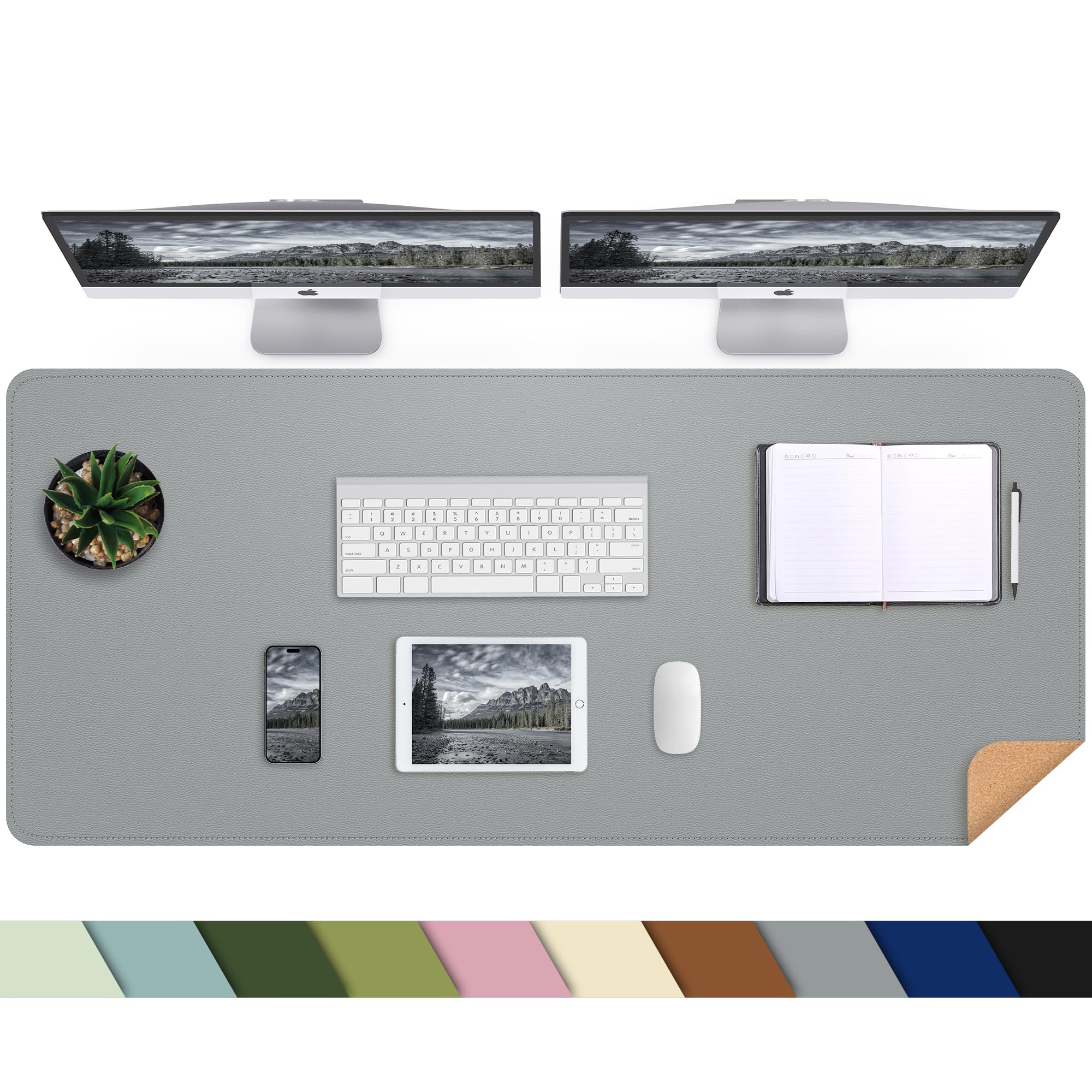 Leather Desk Pad Protector, 47In*23.7In Large Desk Mat With Natural Cork & Pu Leather,Mouse Pad,Non-Slip Office Desk Mat,Waterpr