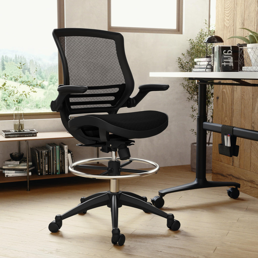 Flash Furniture Waylon Mid-Back Swivel Office Chair With Adjustable Foot Ring And Seat Height, Ergonomic Executive Chair With Armrests, Black