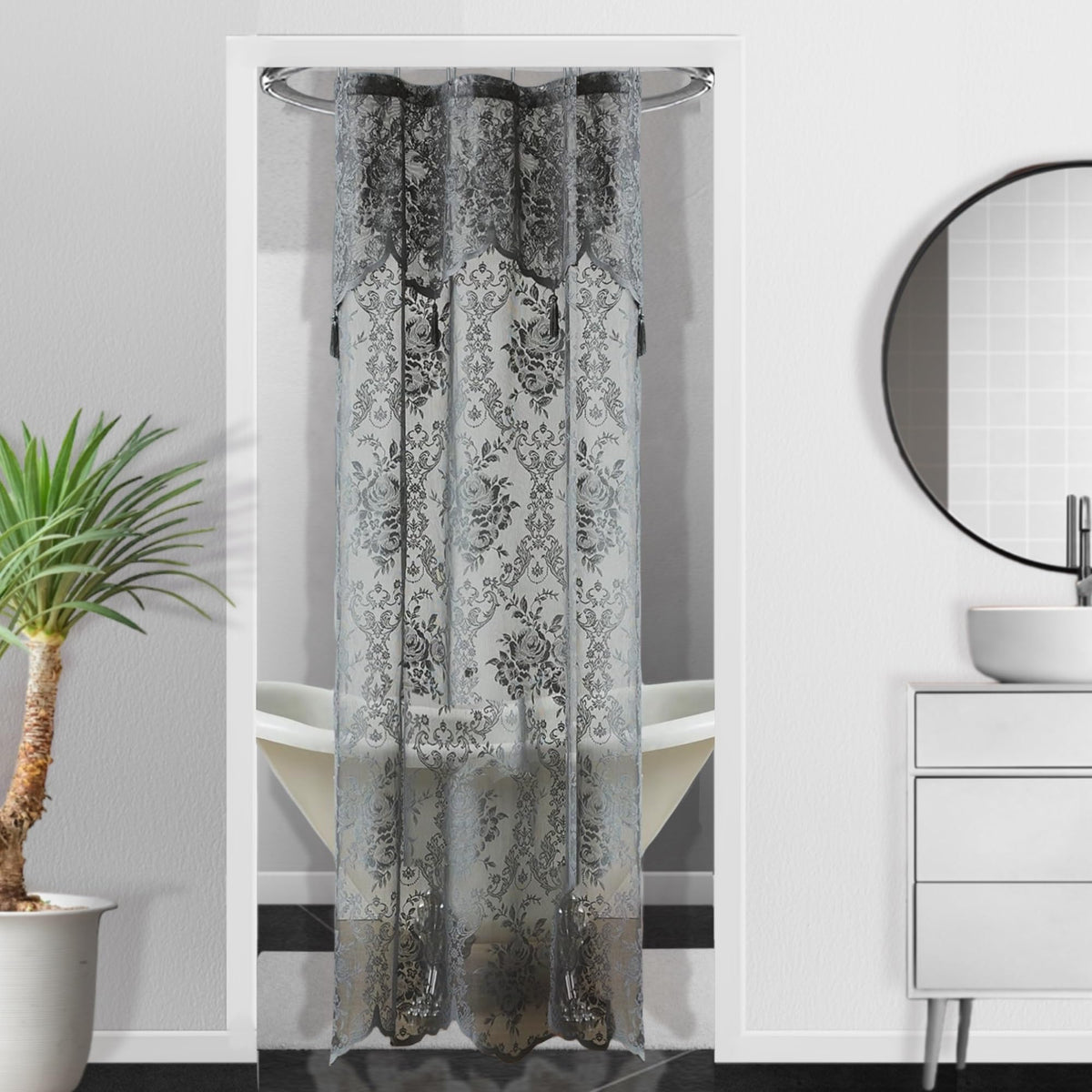 Warm Home Designs Gray Stall Shower Curtain 36 X 72 Inches With Attached Valance & 4 Tassels. Luxury Lace Small Shower Curtain F