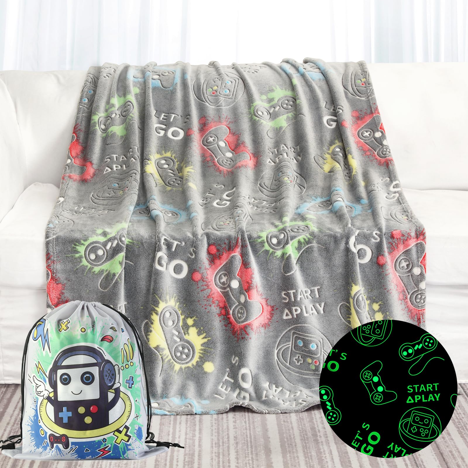 Lifeyj Glow In The Dark Game Blanket Gifts For Boys, Soft Blanket 3 4 5 6 7 8 9 10 Year Old Boy Gifts, Toddler Boys Toys Age 6-8