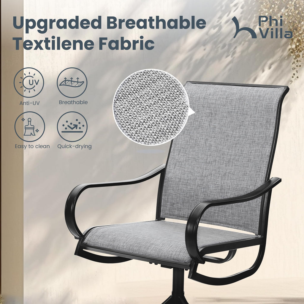 Phi Villa Patio Swivel Dining Chairs Set Of 2, Outdoor Chair With Textilene Mesh Fabric & Black Metal Frame For All Weather Outdoor Lawn Garden Poolside (Gray)