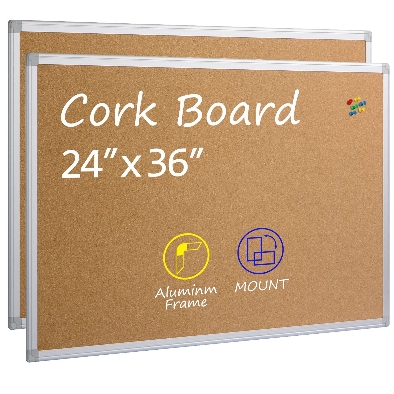 Board2By 2-Pack Cork Board Bulletin Board 24 X 36, Silver Aluminium Framed 2X3 Corkboard, Office Board For Wall Cork, Large Wall