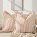 Zwjd Throw Christmas Pillow Covers 22X22 Set Of 2 Striped Pillow Covers With Fringe Chic Cotton Decorative Pillows Square Cushio