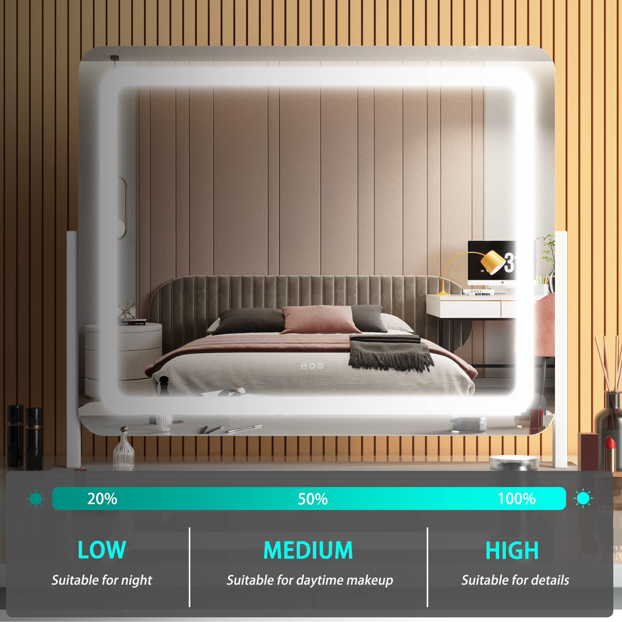 Hasipu Vanity Mirror With Lights, 24.2' X 18.9' Led Make Up Mirror, Light Up Mirror With 10X Magnification And Usb Charging Po