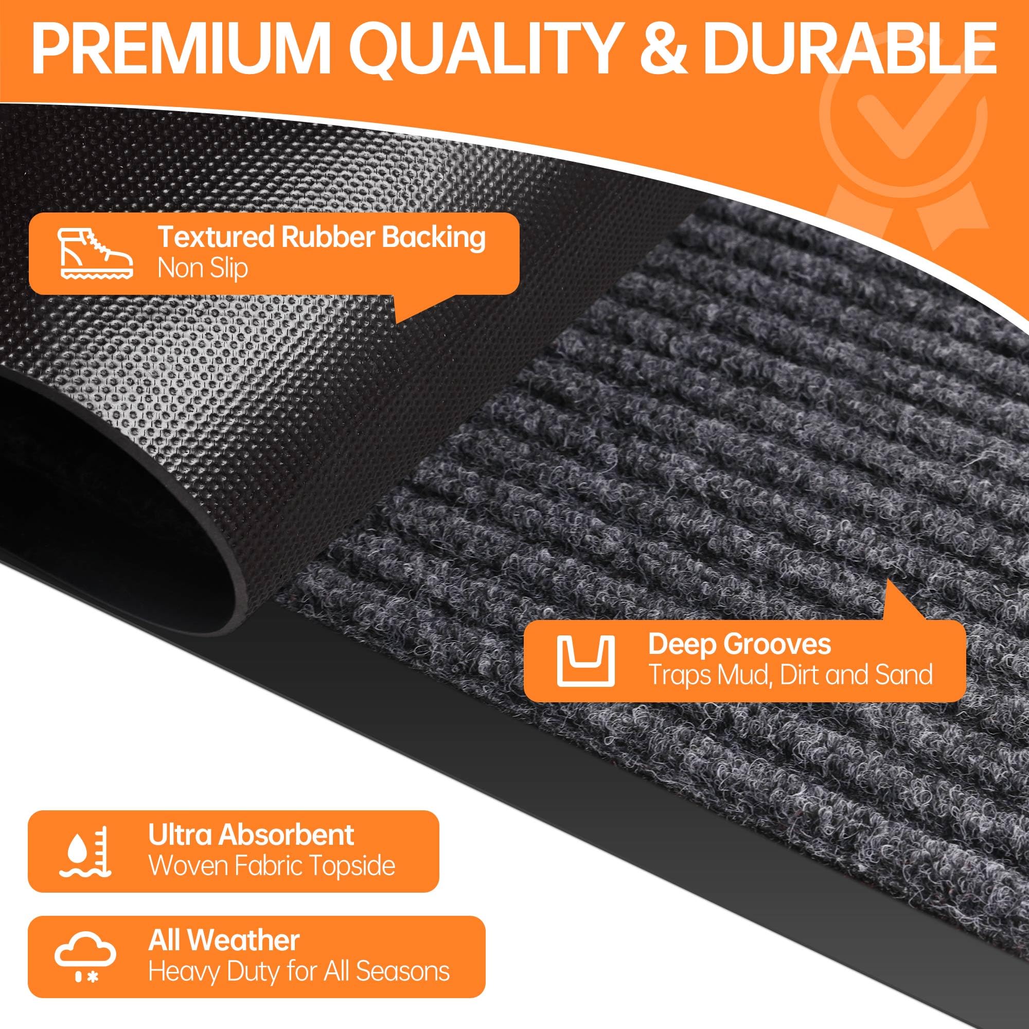 Homek Indoor Outdoor Door Mat, 2'X4' Entryway Mat, Non Slip Rubber Backed, Super Absorbent