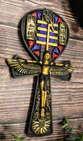 Ebros Crux Ansata Egyptian Ankh Of Isis With Open Wings And Cartouche Hieroglyphs Wall Decor Accent 3D Plaque Figurine 7.5  High