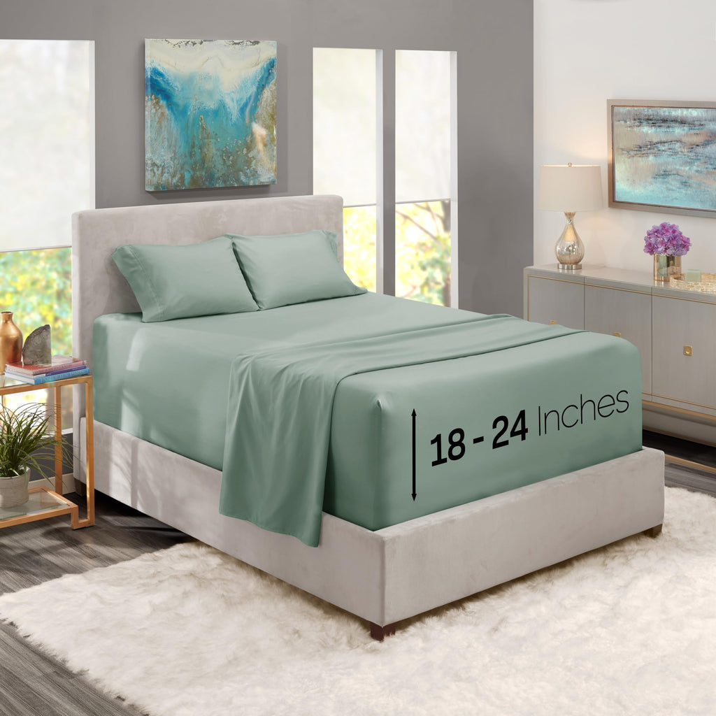 Nestl Extra Deep Pocket Sheets - Fits Mattress 18-24 Inches Deep, Extra Deep Pocket King Size Sheets Sets, 4 Piece King Size Sheets, King Sheets Deep Pocket, Green Sheets