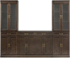 Crosley Furniture Stanton 3-Piece Sideboard Buffet Cabinet and Glass Door Kitchen Storage Pantry Set, Coffee
