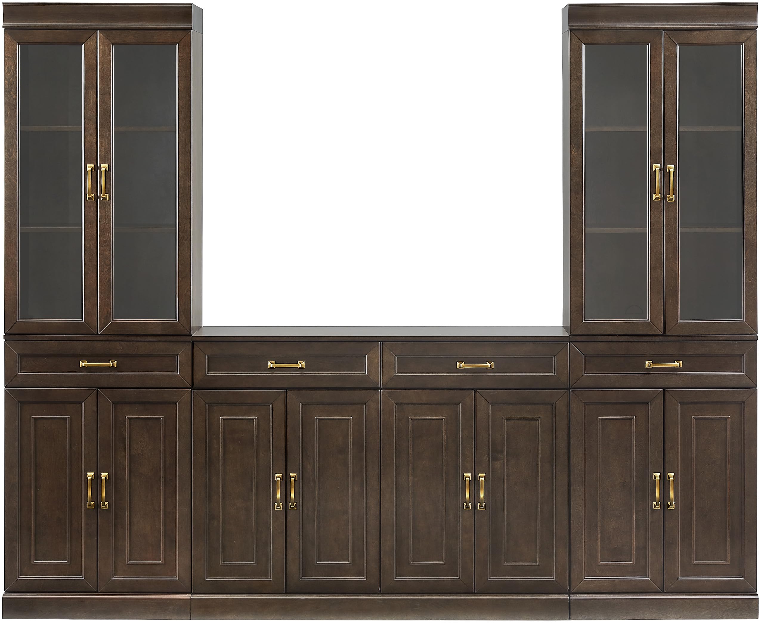 Crosley Furniture Stanton 3-Piece Sideboard Buffet Cabinet and Glass Door Kitchen Storage Pantry Set, Coffee