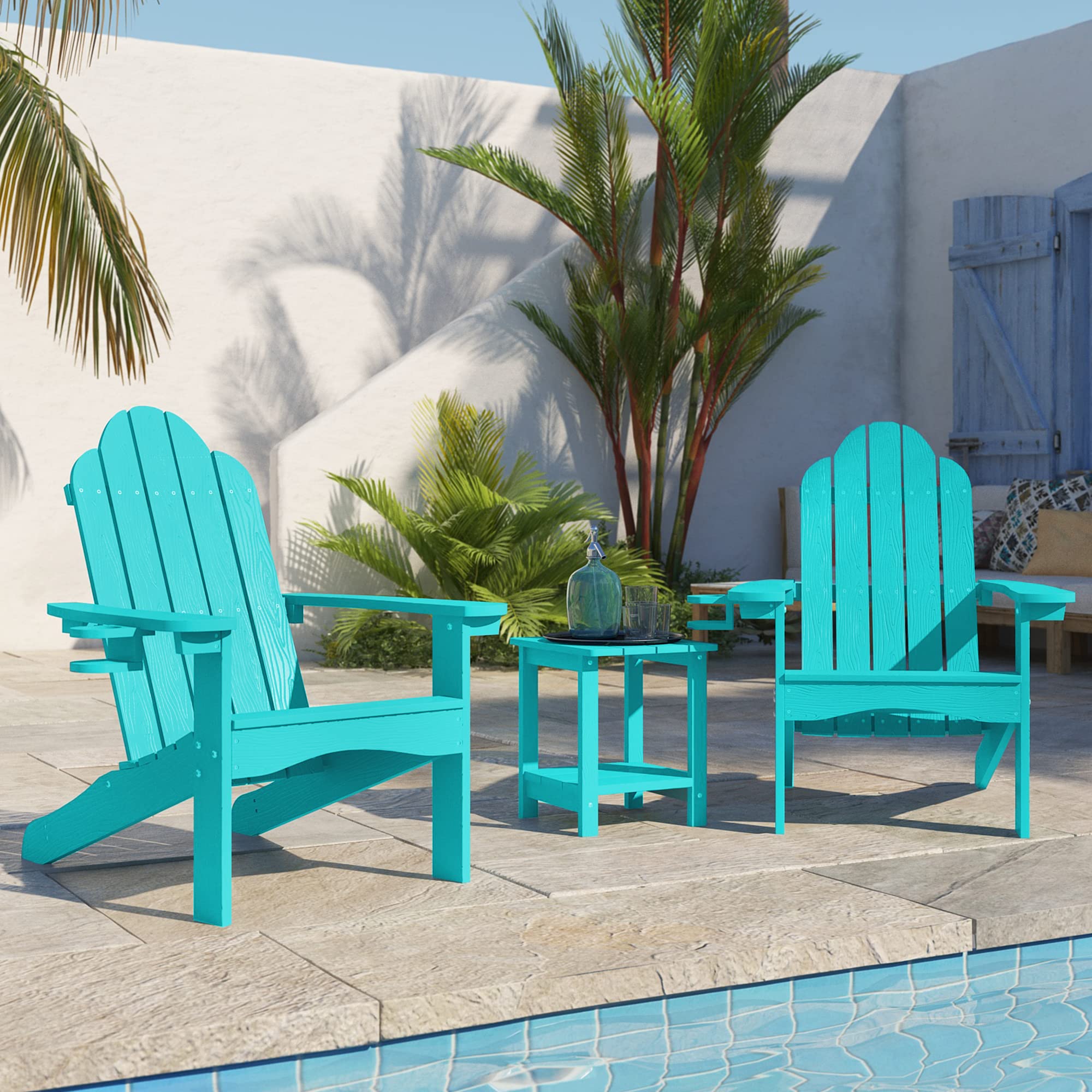 Lue Bona Adirondack Chairs Set Of 2, Gray Weather Resistant Patio Chair, Adirondack Chairs With Cup Holder, 350Lbs Modern Adirondack Chair, Poly Plastic Adirondack Chairs For Patio, Garden