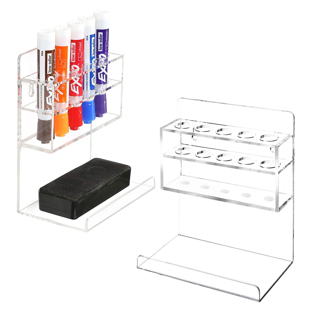 Mygift Wall Mounted Clear Acrylic Dry Erase Marker Holder Organizer For 5 Markers And Eraser, Hanging Whiteboard Accessories Rac