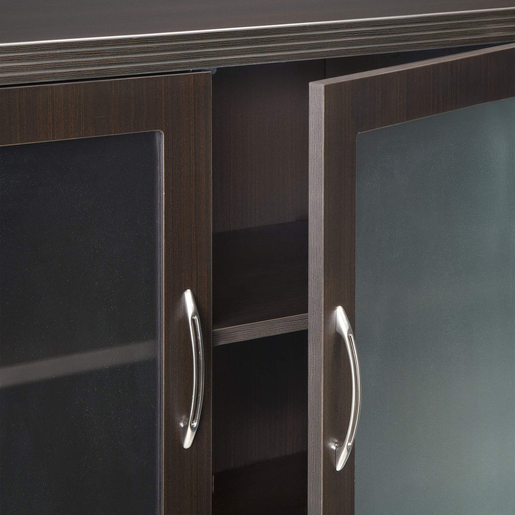 Safco Mayline Alcldc Aberdeen Low Wall Cabinet With 2 Glass And 2 Wood Doors, Mocha Tf