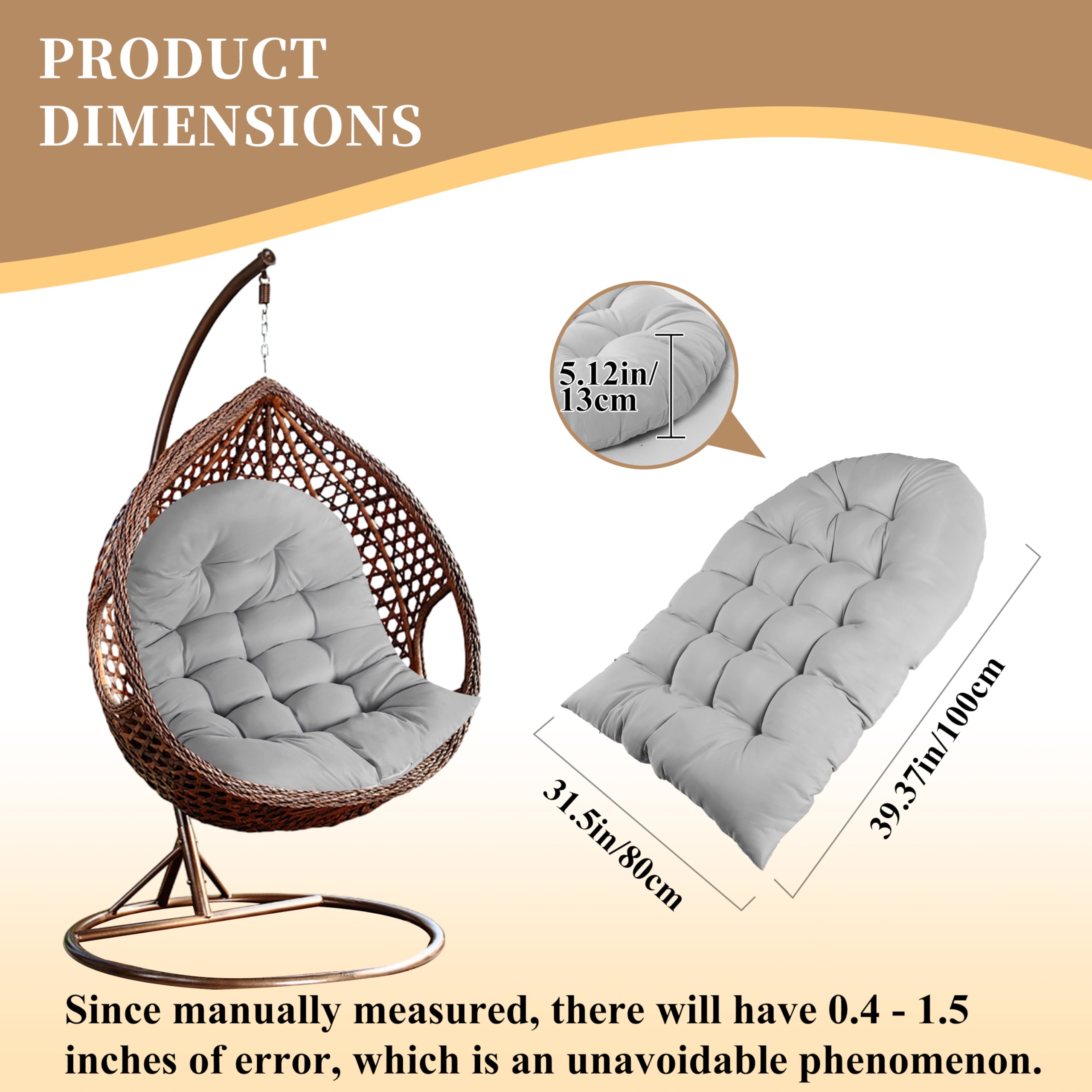 Bcknt Thicken Hanging Basket Seat Cushion, Hammock Swing Chair Cushions, Soft Egg Patio Chair Cushion With High Elasticity Pp Co