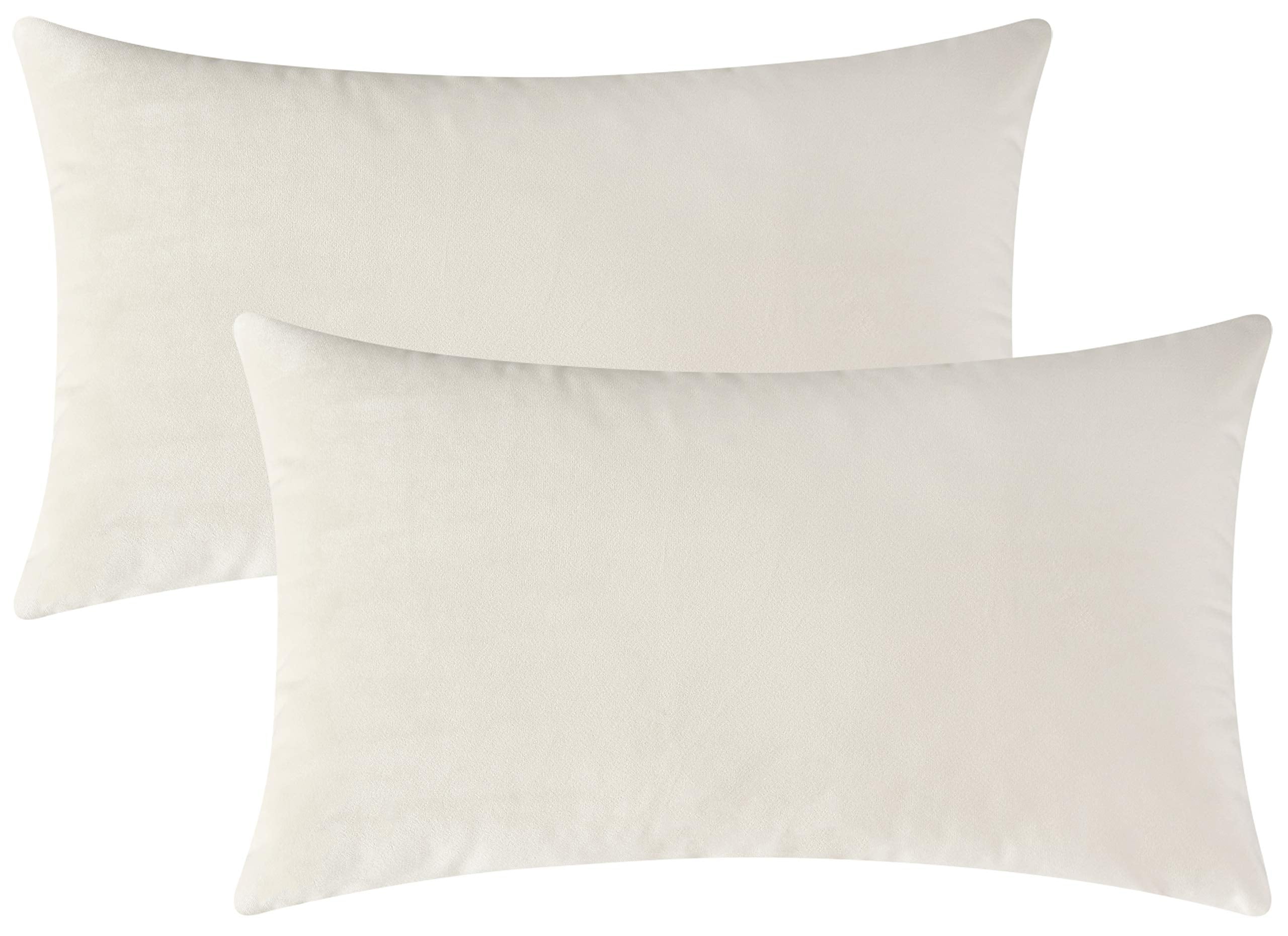 Mixhug Set Of 2 Cozy Velvet Rectangle Decorative Throw Pillow Covers For Couch And Bed, Cream, 12 X 20 Inches