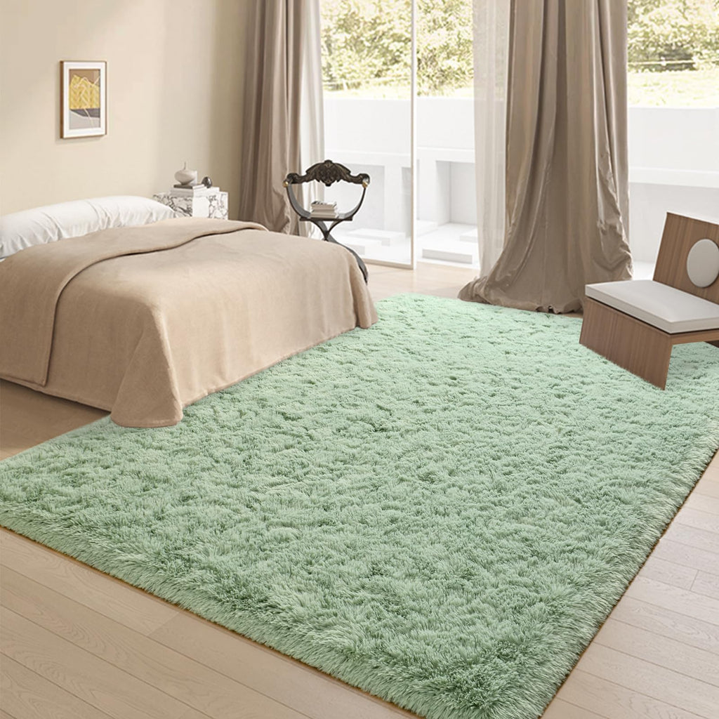 Falark Super Soft Area Rugs For Bedroom Living Room, 5X7 Ft Green Fluffy Rug Carpets For Girls Kids Room, Shaggy Fuzzy Indoor Mo