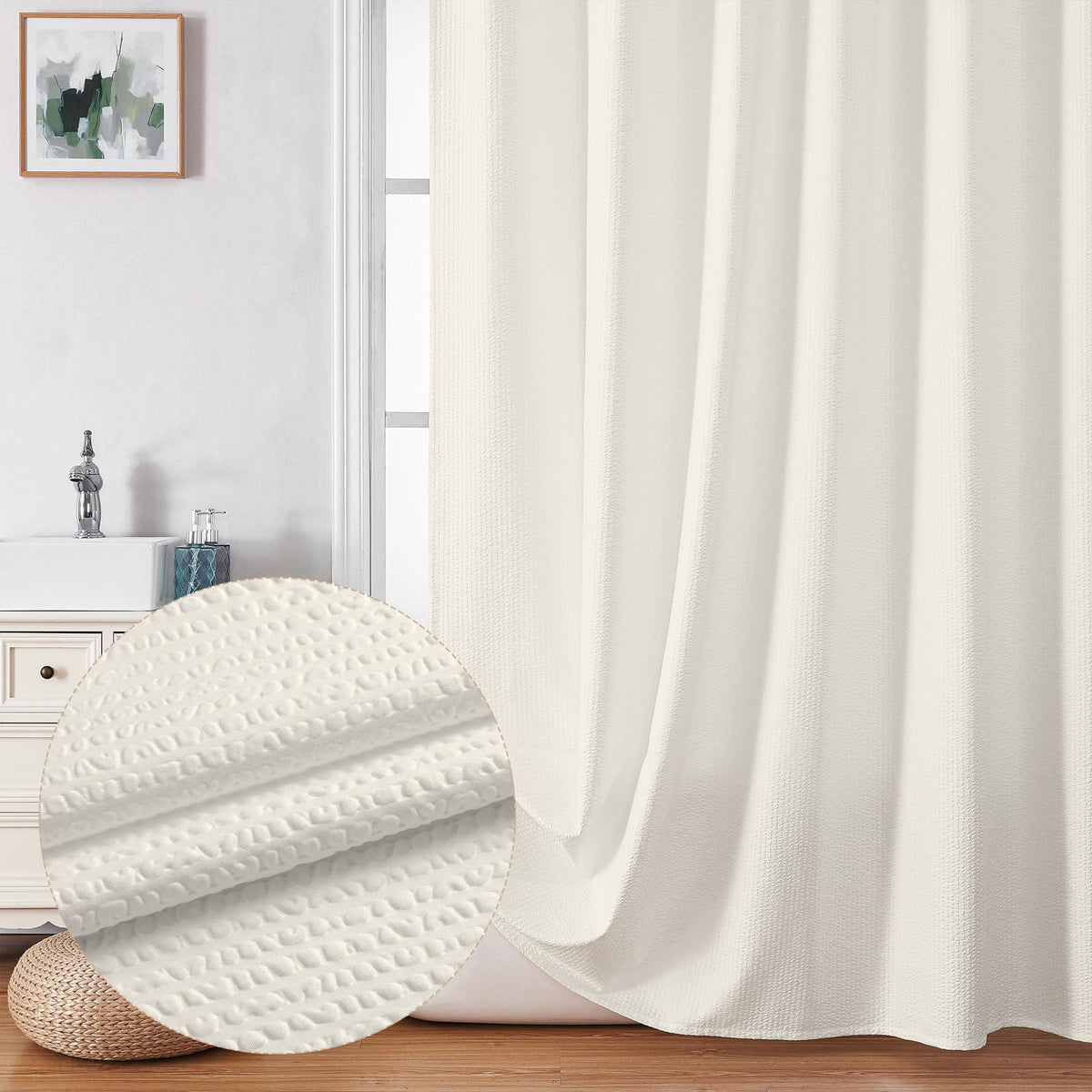 Ovzme Berry Stall Fabric Shower Curtain 36 X 72 Inch - Soft & Waffle Small Cream Shower Curtain For Bathroom With Texture For Na