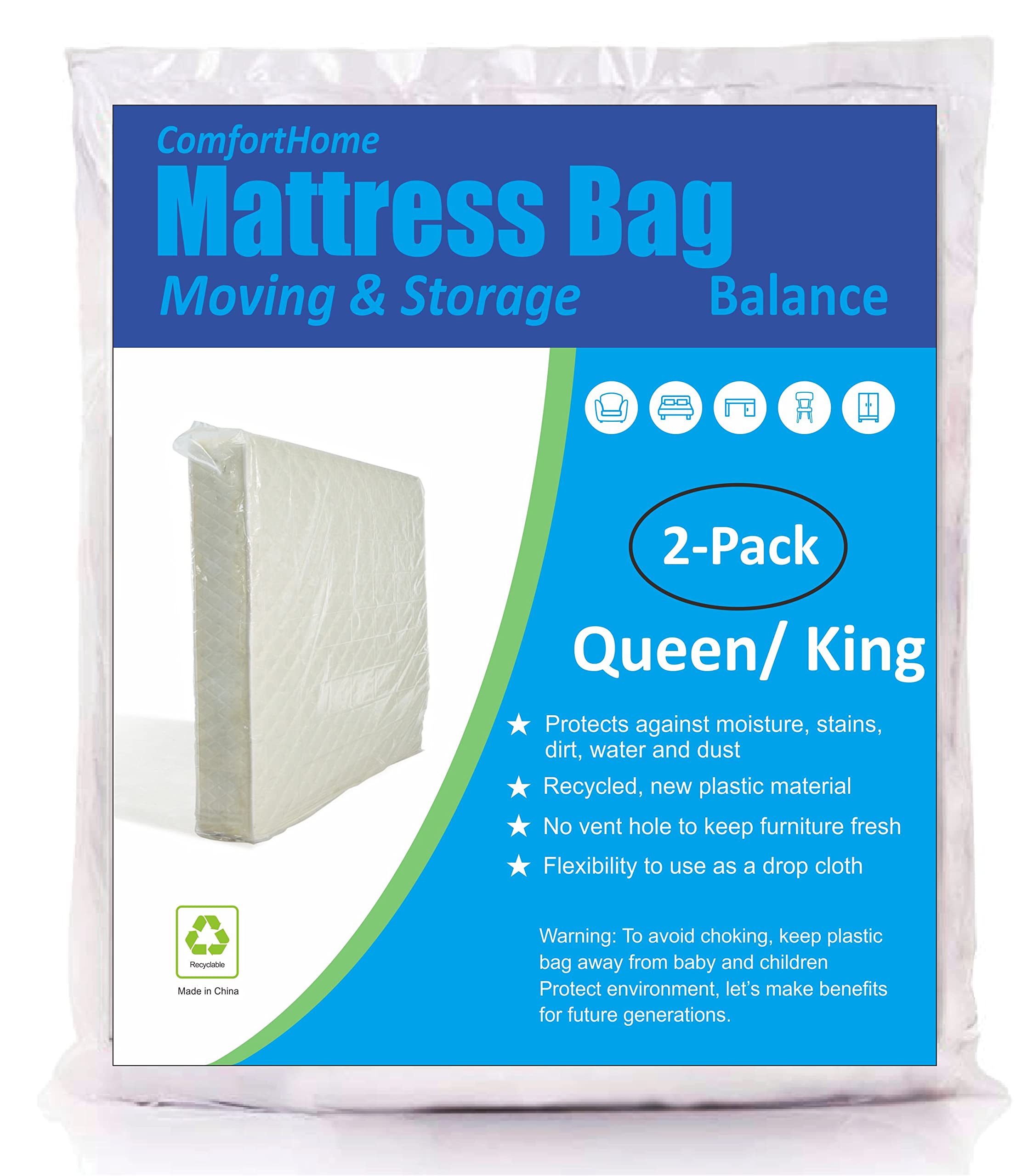 Comforthome 2 Pack Mattress Bag For Moving And Storage, Medium Weight, Fits Queen And King Size Mattress