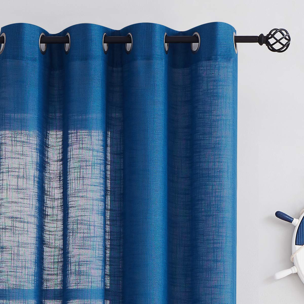 Fmfunctex Semi-Sheer Blue Curtains For Bedroom 96 Inches Long Navy Drapes With Rich Linen Textured Window Treatment Set For Livi