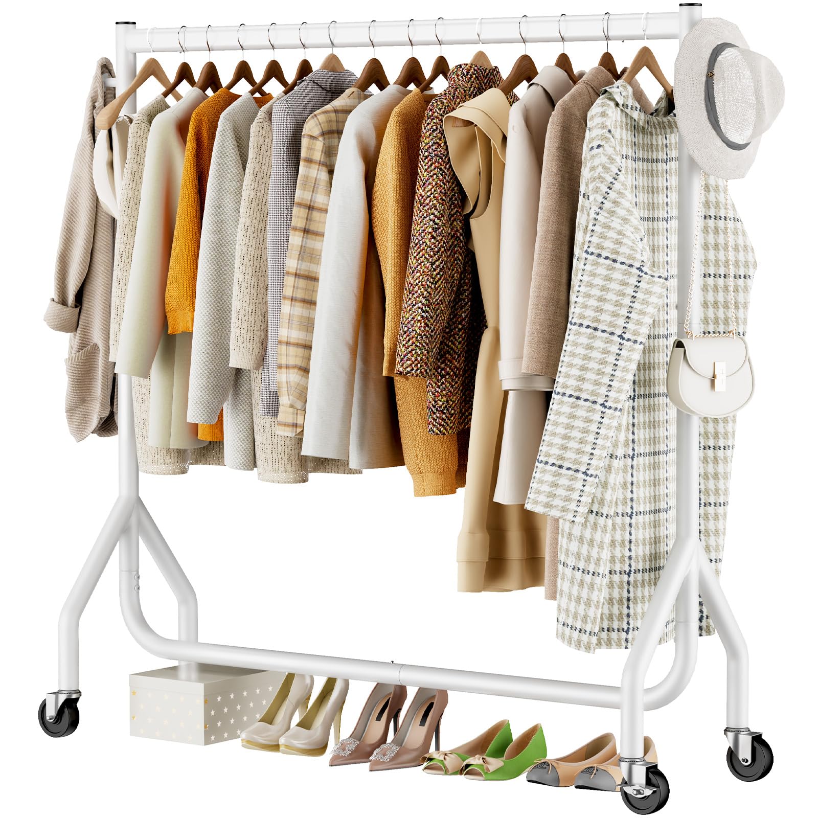 HYSEYY Clothes Clothing Rack, Rolling Heavy Duty Clothes Rack Load 420 LBS With Wheels, Metal Clothes Rack for Hanging Clothes, 