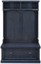 Crosley Furniture Seaside Hall Tree with Shoe Rack Bench and Coat Hooks for Hanging Storage, Distressed Navy